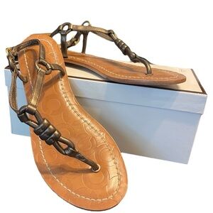 Coach Sawyer Thong Sandals in Pearlized‎ Brown Women’s 8